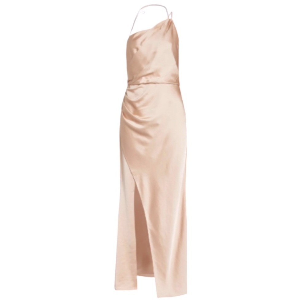 NWT Significant Other Gracie One Shoulder Satin Dress in Almond (Taupe) - Sz 10
